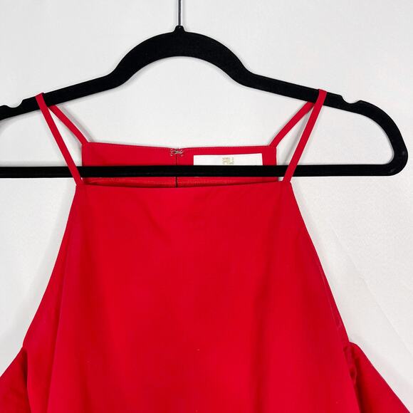 Amanda Uprichard Small S Red Ruffle Cold Shoulder Blouse Short Sleeve Cotton - Picture 3 of 10